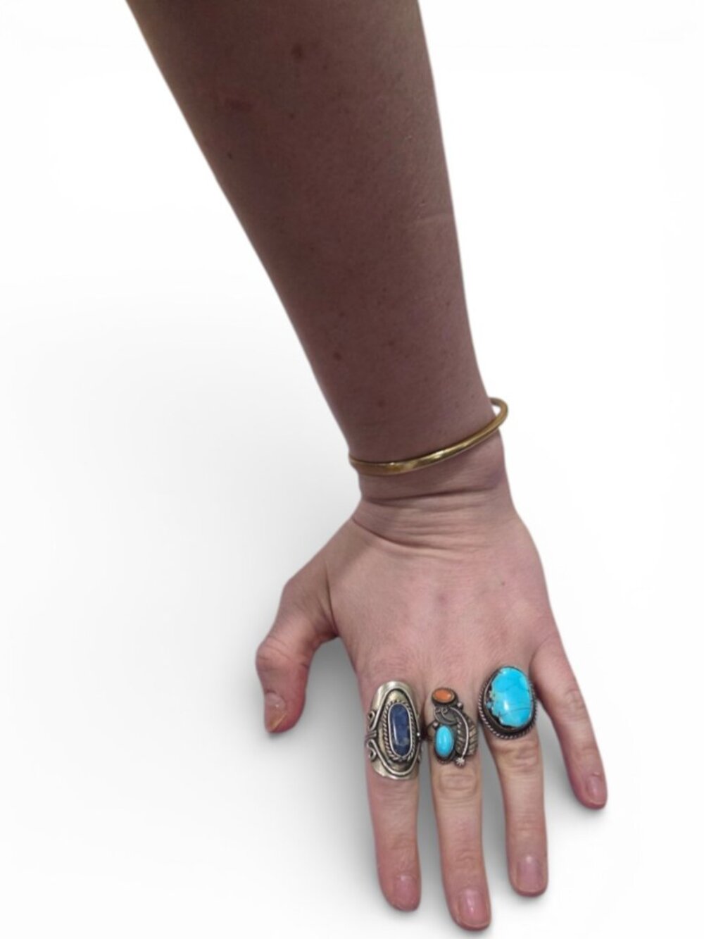 Vintage Southwest Sterling Silver Turquoise Coral Ring Set Leaf Filigree